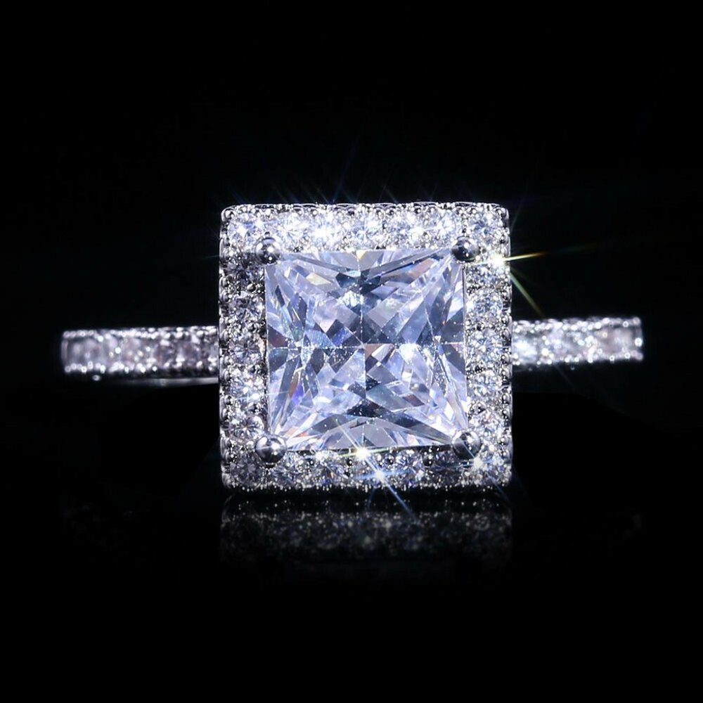 925 Silver Princess Cut White Sapphire Ring New